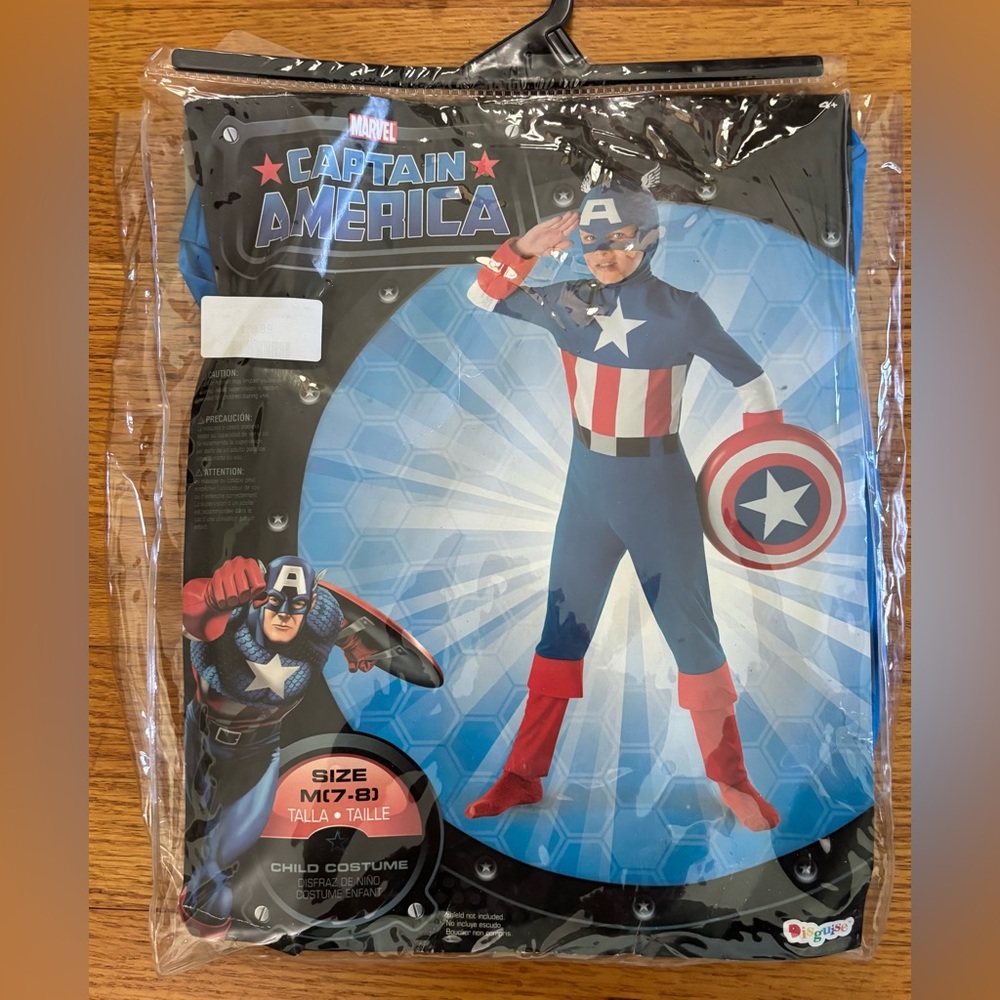 Marvel CAPTAIN AMERICA Child Costume Medium (7-8) Jumpsuit and Mask Only New